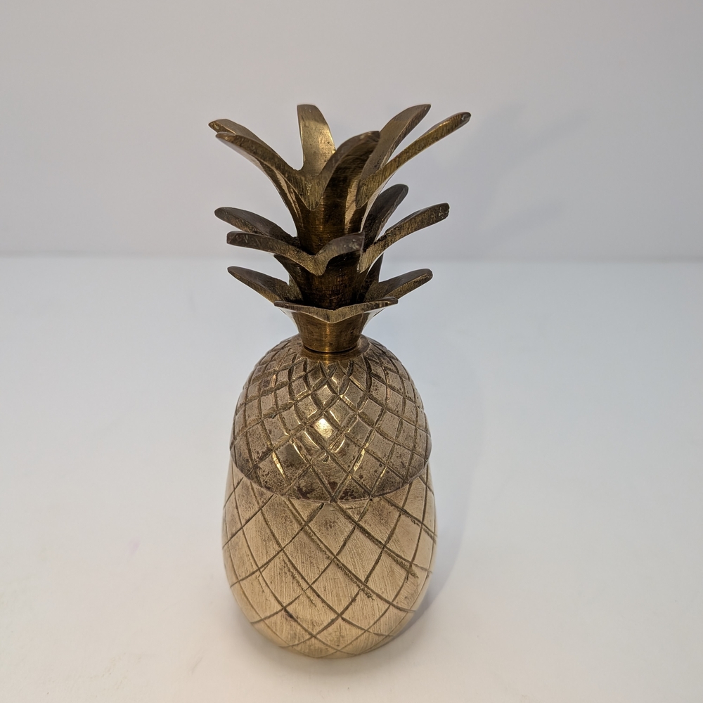 Vintage Brass Pineapple Decorative Trinket Box Dish Figure Made in India 4.75" T